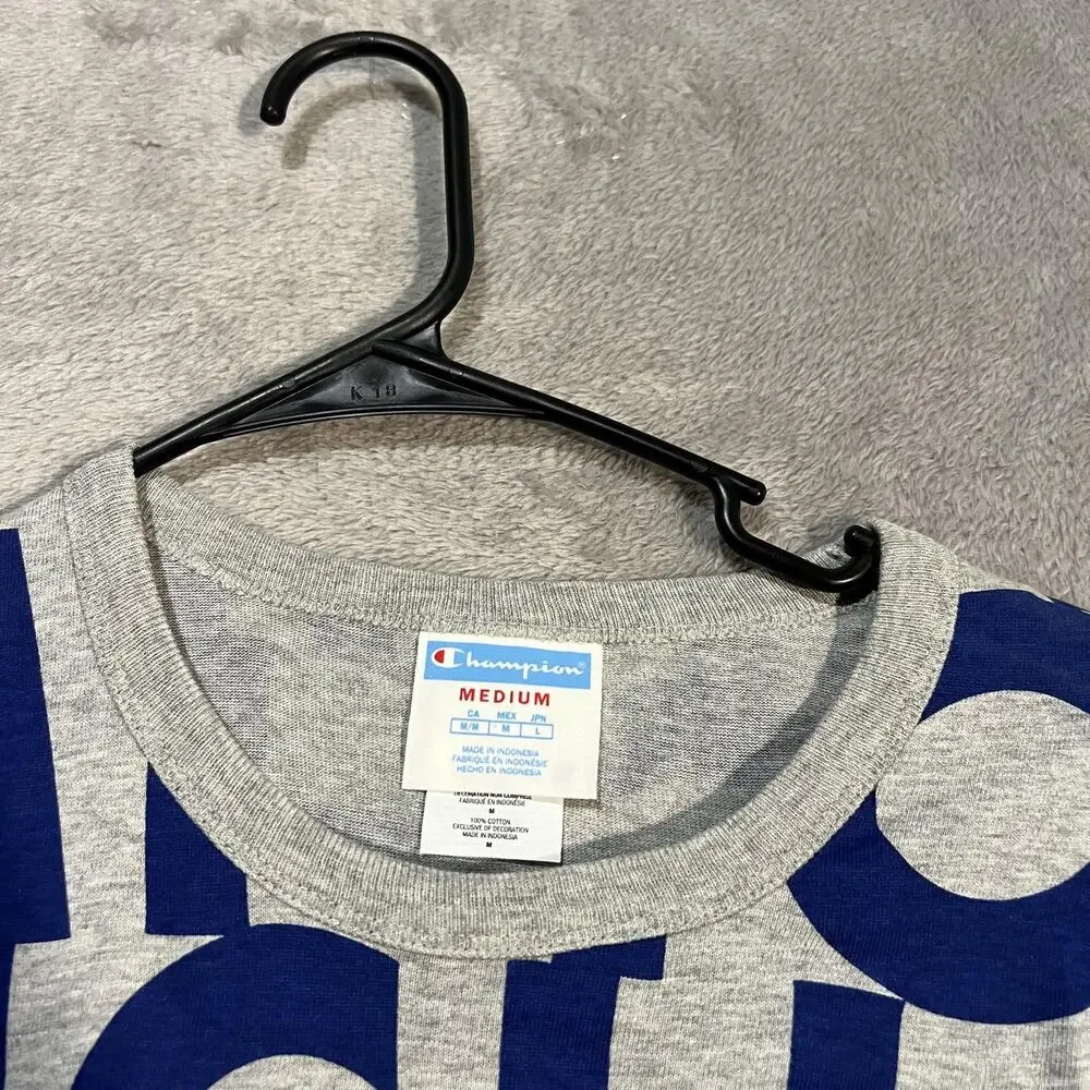 Champion Shirt Mens Medium Gray Blue All Over Spell Out Logo Graphic T1919S - Picture 3 of 6